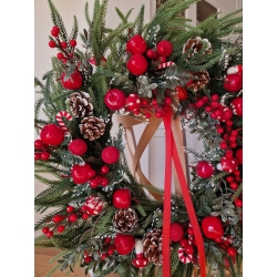 Wieniec zimowy świąteczny na drzwi Boże Narodzenie Czerwień i Zieleń